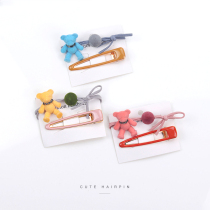 Plush cute bear hair ring Childrens hairpin net red girl hair ball hairpin edge clip girl cartoon rubber band headdress
