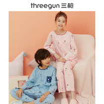 Three gun pajamas boys summer Xinjiang pure cotton cute cartoon cotton round neck big virgin girls home service suit