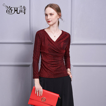 Luofan poem 2021 autumn new wine red base shirt light luxury interior wear retro advanced sense long sleeve top female