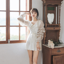 Swimsuit female 2021 new long sleeve conjoined belly thin conservative hot spring fairy fan cute Japanese Korean ins