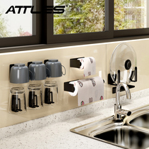 Kitchen tissue rack creative wall-mounted black shelf non-perforated multifunctional roll paper holder cling film storage rack