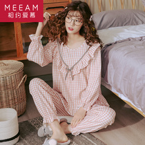  Spring and autumn and winter long-sleeved pure cotton pajamas girls sweet and cute princess style child girl home clothes two-piece suit