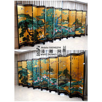 Yangzhou lacquerware factory direct lacquer art home carved paint real gold bird phoenix sixteen fold screen partition custom