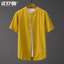 Day series frescoed collar pure cotton Oxford spun men short sleeves shirt loose casual round collar shirt blouses E