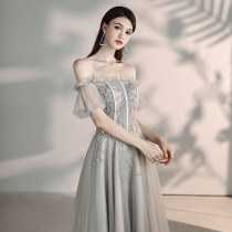  Evening dress female 2021 new one-shoulder noble atmosphere queen banquet temperament high-end elegant long dress