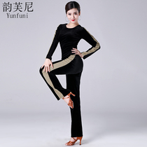 Latin dance suit new practice clothing female adult velvet top pants modern national standard dance sportswear winter