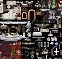 80 wedding props material playing table and chair Roman column road lead fountain statue floral European Chinese psd