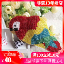 Rhododendron Bead Embroidery New Product Original Design Handmade Beaded Cute Color Bird Parrot Holding Coin Purse