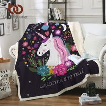 BeddingOutlet Cartoon Unicorn Velvet Plush Throw Blanket Flo