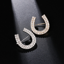 U-shaped horseshoe brooch metal rhinestone accessories mens blazer pin female personality clothing fixed small accessories