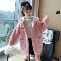 Korean girls thick coat autumn and winter 2021 new childrens cotton cotton foreign style winter wool coat wool sweater