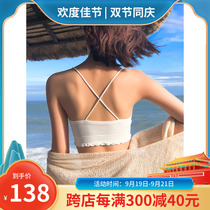 Beauty back breast underwear women without steel ring sexy cross belt gathering non-slip bottoming anti-light sling vest