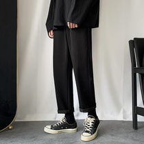 Pants Mens summer loose and wild hanging straight pants Black nine-point suit pants Korean version of the trend casual small trousers