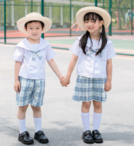 Childrens mens and womens summer clothes college wind uniforms Parenting Pale Blue Plaid Kindergarten Class Uniforms School Uniforms Elementary School