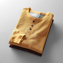 Foreign trade tail single mens cut cattle goods Henry collar Waffle long sleeve T-shirt mens Tide brand spring and autumn size mens T-shirt