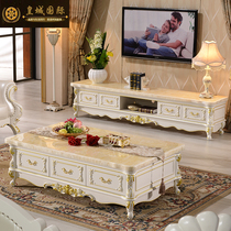 European marble tea few minimal modern TV cabinet Living room Tea table TV cabinet combined solid wood small family set