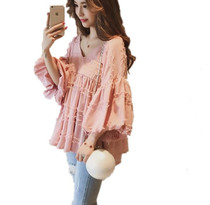 Very affordable hot new spring small shirt Women 2018 New Tide chic seven-point sleeve doll shirt top wide