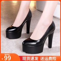 Pointed super high heel 13CM thin heel single shoes womens thick bottom waterproof platform small size cheongsam model stage show catwalk shoes