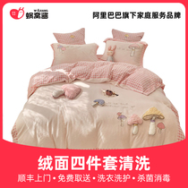 Suede 4 pieces cleaning door to door beds Thickness Sheets 1 piece by single 1 Pillowcase 2 Pieces Accessories Bed Pint Wash