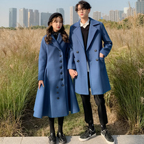 Winter mens windbreaker lovers long woolen coat autumn and winter Korean version of trendy woolen coat niche design sense