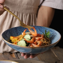 High foot bowl fish head Bowl creative dish Japanese style European plate salad wide mouth retro horn bowl personality