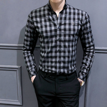 2021 new spring plaid shirt male long sleeve Korean version trend to fix handsome air-inch-shirt casual mens shirt