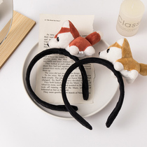 Funny super cute hair hoop headgear girl Net red Ins cute face wash head hoop two ha animal cartoon doll hair card