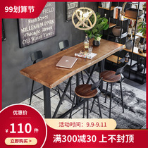 Natural side bar table solid wood against wall loft retro home creative bar high foot coffee milk tea table and chair combination