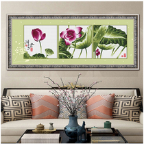 Old Three ABV Cross Stitch Pure Cotton Thread Precise Printed Triple Chinese Floral Lotus Drawing Room Qingjun And Rhyme