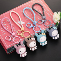 PVC cartoon color ring frosted rabbit keychain custom creative key ring Silicone bag car key pendant