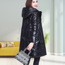 Womens long cotton-padded jacket 2021 Winter new Korean version of loose size bright face middle-aged mother cotton-padded clothes