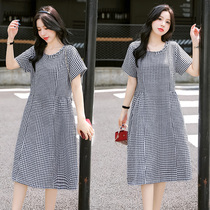 Pregnant woman summer dress Dress Checkered Pregnant Woman Skirt Summer Short Sleeve Thin pregnancy Pregnancy Dress in summer Liant-style Damp Mother