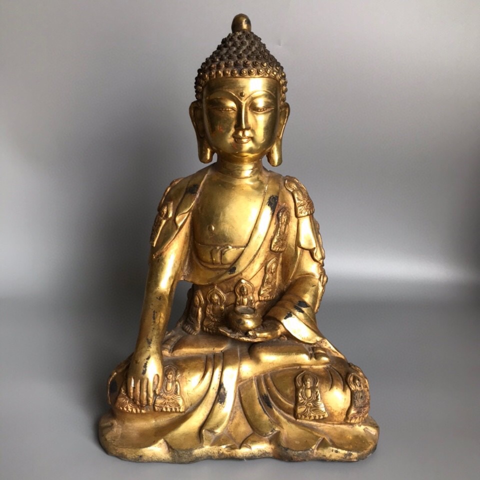 Antique Brass Instrumental Ancient Play Antique Collection of the Golden Buddha Statue of the Figurine Statue of the Pendulum Ware Home Pendulum-Taobao
