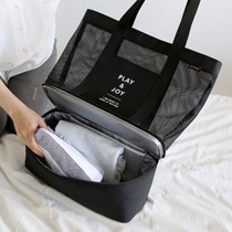 Dry and wet separation bag swimming bag transparent large capacity mesh bag beach bag fitness equipment portable shoulder storage bag