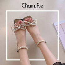 Small fragrance pearl sandals female fairy summer Japanese thick-heeled high heels one-word buckle belt Roman womens shoes 632A