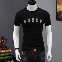 Mens short sleeve T-shirt summer thin cotton slim style Korean version of the trend letter round neck shirt mens half sleeve shirt