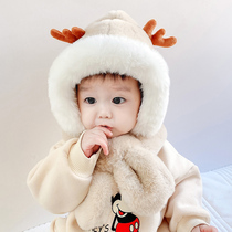 Baby hat scarf integrated child plush autumn and winter male and female child circumference neck protection ear cap winter plus suede thickened baby