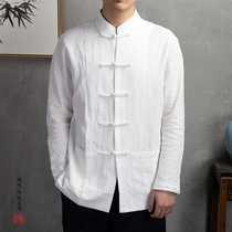 Mens coat cotton linen shirt mens long sleeve Chinese style shirt retro Chinese style mens clothing Tang suit