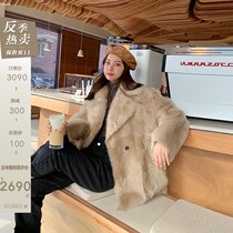 CC fur young temperament suit collar imported Tuscan fur one-piece fur coat womens new