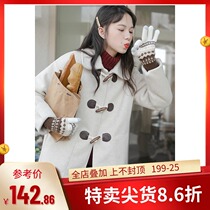 Horn buckle woolen coat female long trench coat 2021 new autumn and winter thick woolen coat student Moren Department
