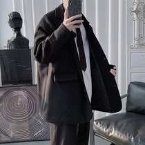Winter thickened trend Mens handsome and airy High-end cashmere coat Inn Wind Leisure jacket student black