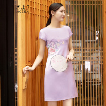 Mu Zhenli improved cheongsam skirt New Chinese style Peony embroidery slim slim womens dress 302