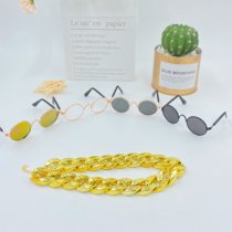 Customized pet cat photo gold necklace Golden retriever small dog Teddy Dog handsome accessories Cute bell collar