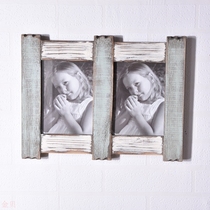 American retro solid wood photo frame log hanging wall table creative frame wooden crafts customization