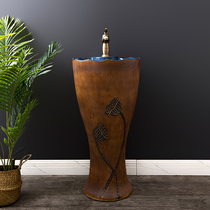 Ceramic column basin floor type balcony outdoor washbasin retro column basin toilet Home integrated washbasin 4