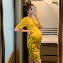 Pregnancy Maternity Dress Stylish Fashion Stylish Big Code Loose Tandem Dress 2022 New Mid-Length Chili Pregnant Short Sleeve Dress