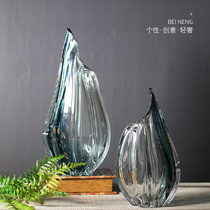 Vase ornaments living room flower arrangement light luxury ins Wind glass transparent water to raise rich bamboo green water culture vase