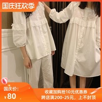 Palace Princess Nightdress Female Autumn Cute Girl Student Cotton Long Sleeve Pajamas Summer White Home Clothes Set Thin