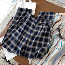 Womens plaid high-waisted wide-leg pants Mop pants