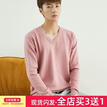 Mens round neck V-neck pullover sweater long sleeve base sweater warm inner sweater autumn and winter loose mens tide